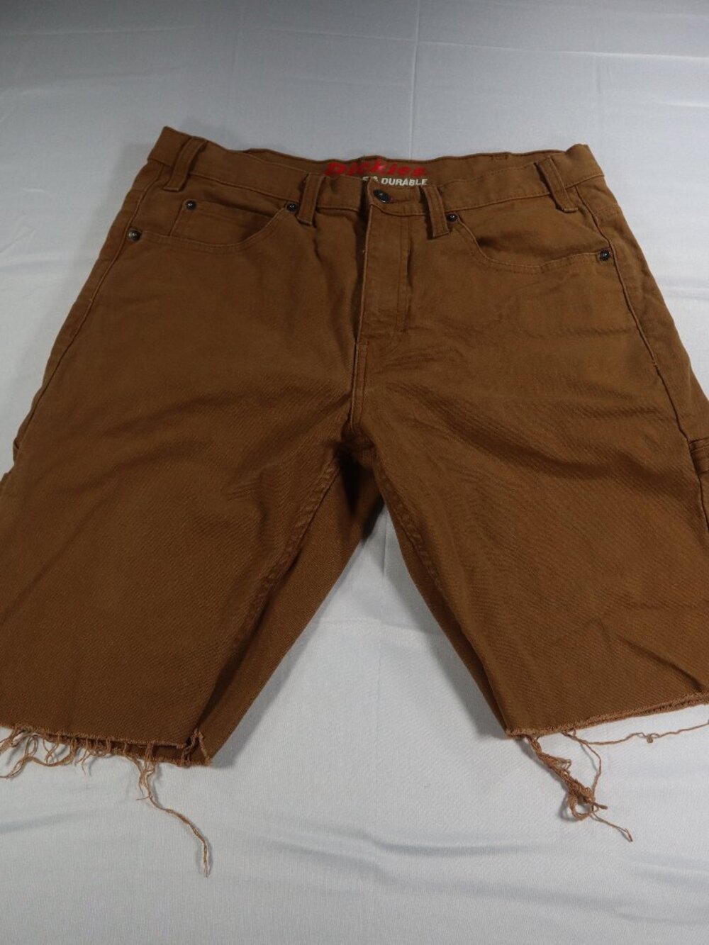 Dickies Mens 32x32 Canvas Cargo Carpenter Cutoff Frayed Workwear Brown Shorts